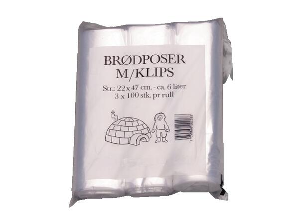 Plastpose f/brød 22x47m m/klips (300) 